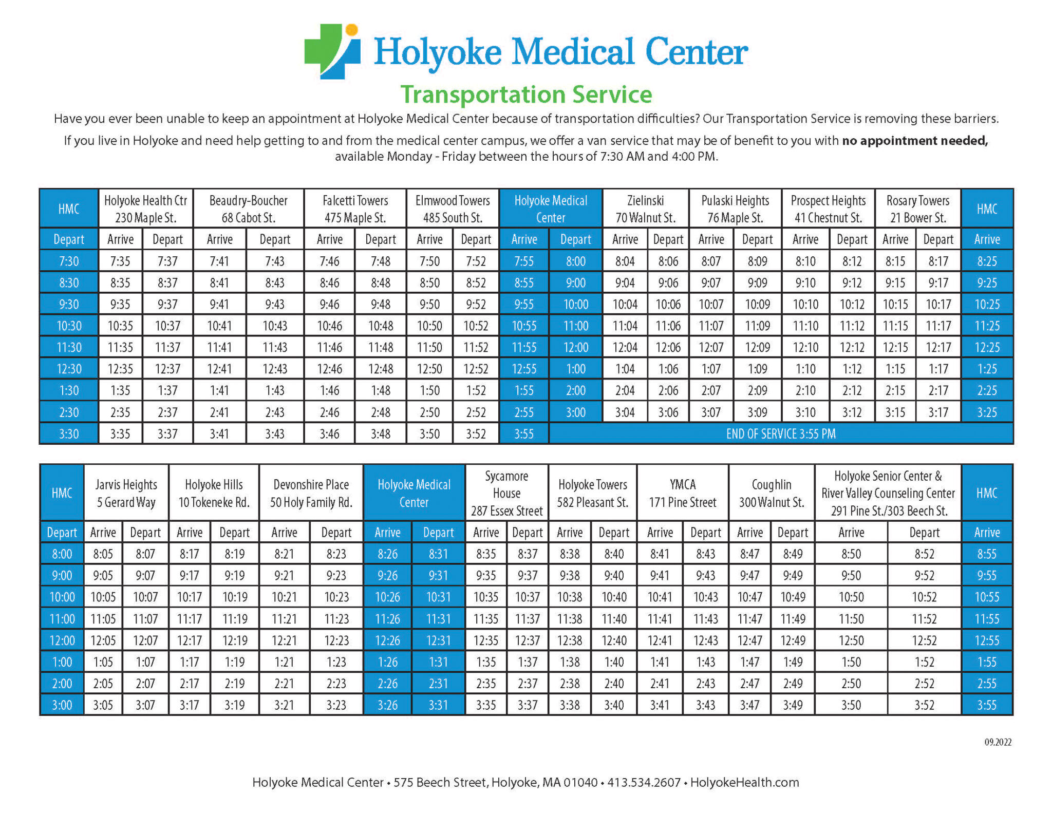Transportation service chart